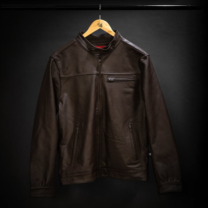 “Hellfire Jacket – chaqueta de cuero café oscuro para hombre – C&A Boots”
