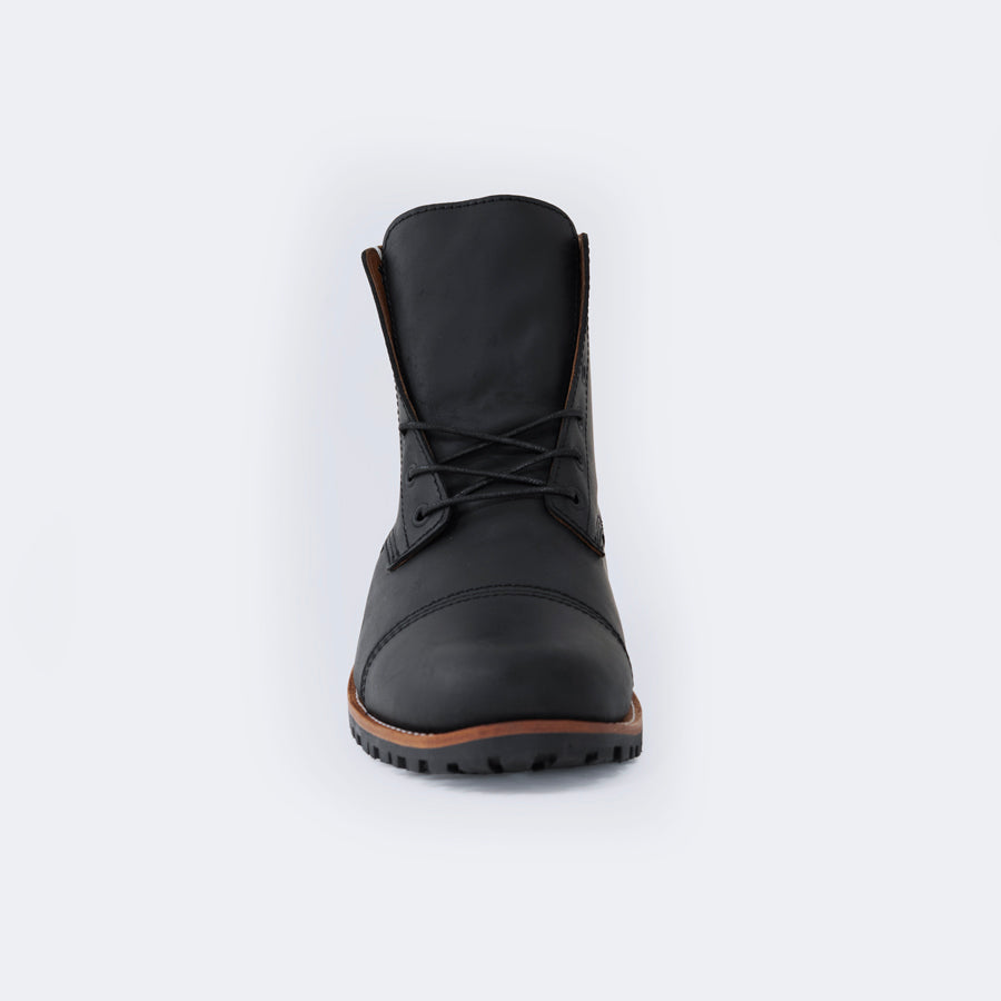 Bota de cuero negro Highwaystar H1271 C&A Boots Ecuador Vista Frontal